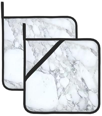 Set di 2 presine in marmo nero testurizzato per cucina, presine lavabili resistenti al calore, cuscinetti caldi o cucina cottura forno a microonde barbecue