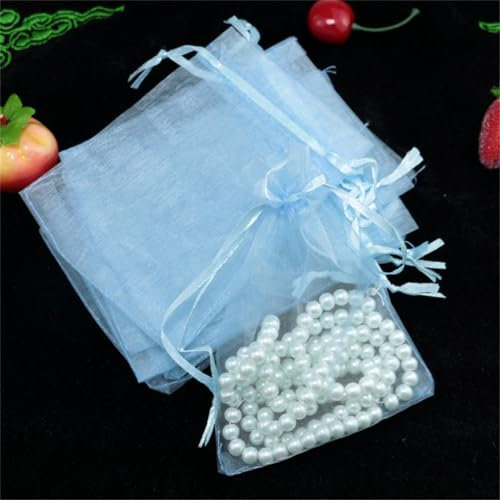 20 Stück 35x50cm Organzasäckchen Geschenktüten OrganzaBeutel Hochzeit Säckchen Schmuckbeutel mit Kordelzug Lavendelsäckchen Bonbonsbeutel Gross Organza für Schmuck Geschenke Süßigkeiten (Hellblau)