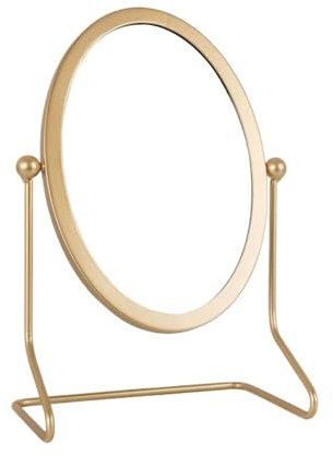 Tischspiegel Ovaler Schminkspiegel aus Eisen, Verstellbarer Winkel, Make-up-Spiegel, einfacher, hochwertiger Desktop-Spiegel for zu Hause Schminkspiegel (Color : Gold)