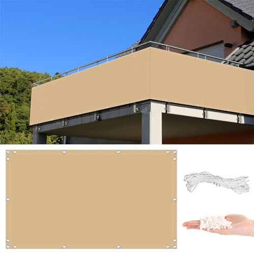 Sichtschutz Balkon Braun 65x750cm, Wetterfest UV-Schutz 100% Schutz der Privatsphäre, Ohne Bohren - mit Ösen - Garten Sichtschutz für Balkon Garten Terrassen die Seite (Abmessungen – Anpassbar)