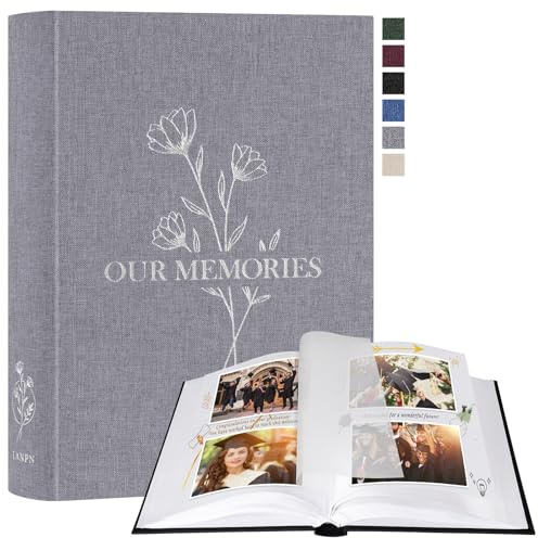 Lanpn Álbum Fotos Scrapbook, Our MemoriesPequeño Lino DIY Album Foto Scrapbooking 100 Páginas Blancas con separadores de celofán, Para fotos de 9x13cm 10x15cm 13x18cm (Gris, 19x27cm)