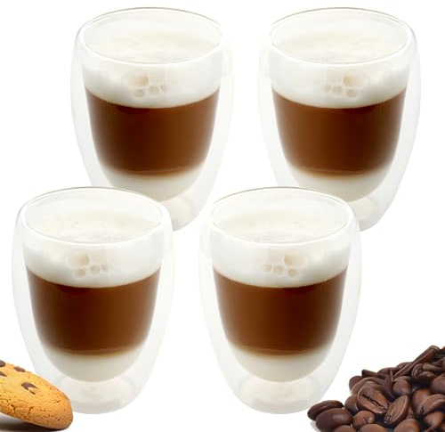 spar-home® Doppelwandige Kaffeegläser 350ml 4er Set – Latte Macchiato Gläser Espressotassen Tassen Dickwandig für Cappuchino Espresso Teegläser Thermogläser Glass Tasse (4, 350ml)
