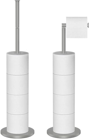 Vinsani Freestanding Toilet Roll Holder for 5 Spare Rolls, Stainless Steel | Anti-Slip Heavy Base Bathroom Toilet Paper Roll Holder, Waterproof & Rustproof, No Drilling Required - Grey