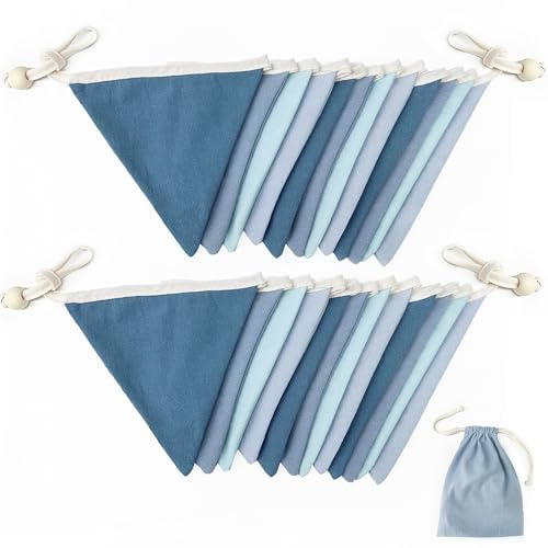 2 Strings Blue Pennant Banner Flags Nursery Garland Royal Linen Fabric Triangle Bunting Streamers for Baby's Room Decor Kids Boys Nautical Birthday Baby Shower Boho Wedding Event Party Decorations