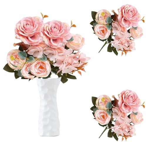 astylishome Faux Flower Bouquet of Peony Silk Artificial Flowers and Hydrangeas Perfect for Wedding Bridal Party Home Office Décor 3618