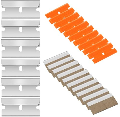 Flintronic 20 Stück Keramikfeldschaber Ersatzklingen, Schaber Klingen | Schaber Edelstahl+Kunststoffklingen, Rasierklingen Zeranfeldkratzer, Keramikfeld, Herdschaber für Kochfeld, Backofen