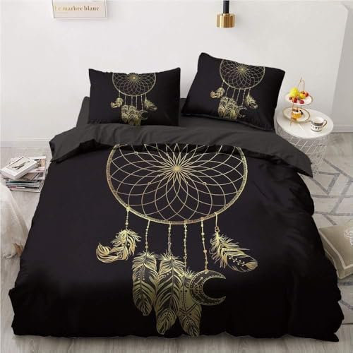 YZQGLHP Schwarz BettwäSche Set TraumfäNger BettwäSche 135x200, WendebettwäSche und Kissenbezug 80x80, Weiche & Angenehme & Atmungsaktive Mikrofaser BettwäSche-Sets mit ReißVerschluss