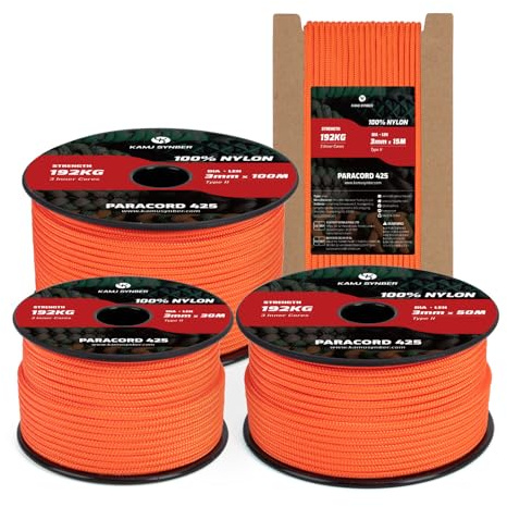 Kamu Synber 3mm Paracord 15m Paracord 425 Nylon Seil Typ II Schnüre 3 Kern | Tragkraft 192kg, 100% Nylon, Basteln, Outdoor, Camping, Survival