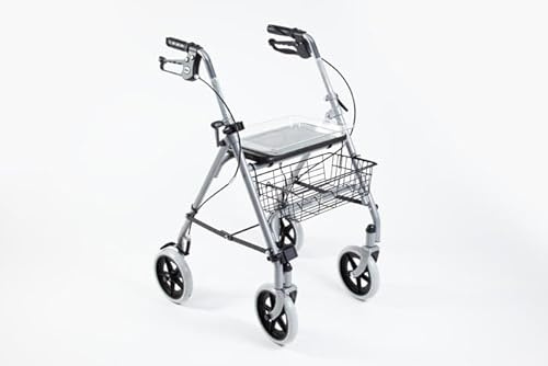 The Ramp People Steel Folding Rollator with Seat, Basket, Tray 4-Wheeled Walker Indoor & Outdoor