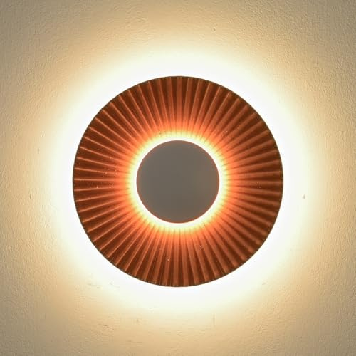 Chrasy Moderne LED Halo-Wandleuchte 12W (5W+7W) 3000K Kupferoptik mit Sonnenstrahl-Design mith Durchmesser 160mm für Wohnzimmer, Flur, Schlafzimmer - Elegante Doppelbeleuchtung