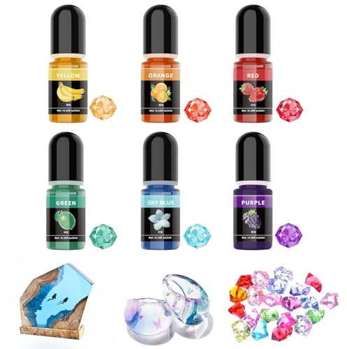 Altaroo Epoxidharz Farbe 6 Farben 5ml, Farbpigmente für Gießpulver, Epoxidharz Farben Hohe Transparenz mit Rührstab, Gießpulver Farbe für Epoxidharz, Resin Farbe, Epoxy Resin AB -je 5 ml