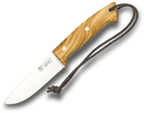 Joker CO144-P Bushcraft Jagdmesser Ranger – 11 cm Klinge, Olivenholzgriff, braune Lederscheide mit Feuerstahl – Outdoor-, Angel-, Jagd- und Survivalmesser