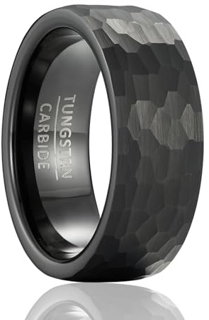 SOXEMAN Bague en tungstène pour homme style industriel rétro marteau plat (largeur 8 mm, noir ou argent antique)