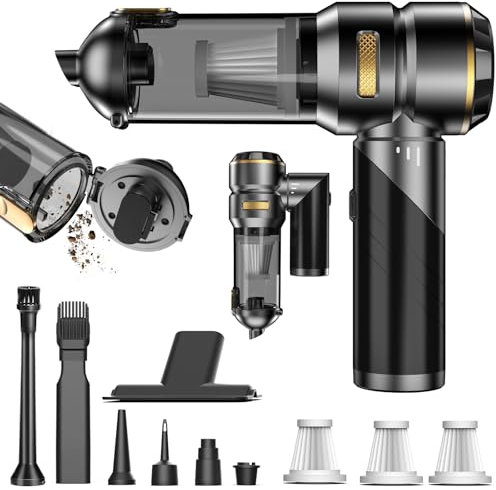 Aspirabriciole Senza Fili Potente, 21000Pa 4 in 1 Aspirapolvere Auto Portatile con Scarico Polvere Automatico a un Tocco,Aspiratore e Soffiatore con Motore Brushless,Mini Aspirapolvere Potente