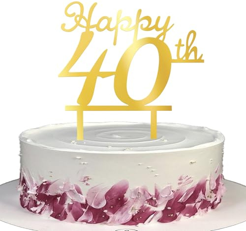 Xsstarmi 3 Pack Happy 40th Birthday Cake Topper Gold Mirrored Acrylic Cake Pick for Cheers to 40 Fabulous Birthday Anniversary Celebrations Party Cake Decorations Supplies