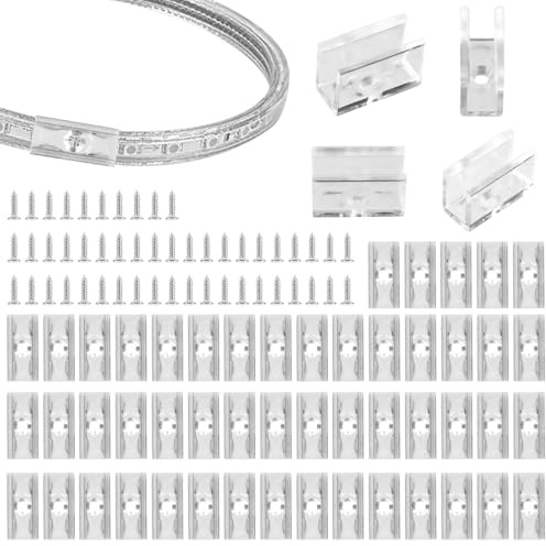 Lyreh 50stk Neon Led Strip Befestigung, 2x1,3x0,9cm Led Streifen Klammern Neon Strip Halterung für Led-Seilhalterung Installationszubehör (Transparent)
