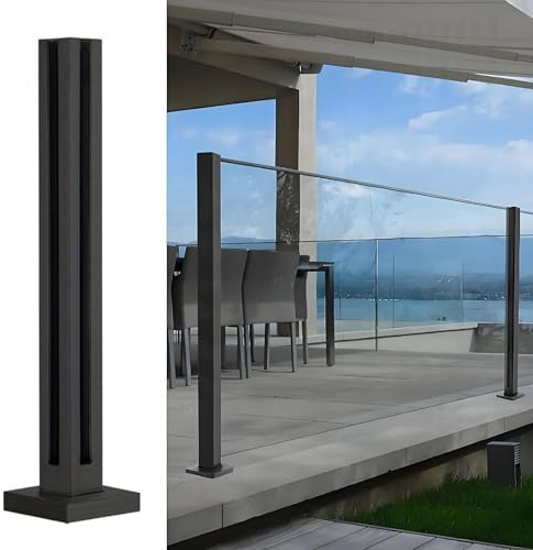 Glass Balustrade Indoor Outdoor Glass Railing Posts with Accessories, 304 Stainless Steel Glass Balustrade Kit for Decking/Swimming Pools/garden partitioning(Black-Corner,H 105CM)