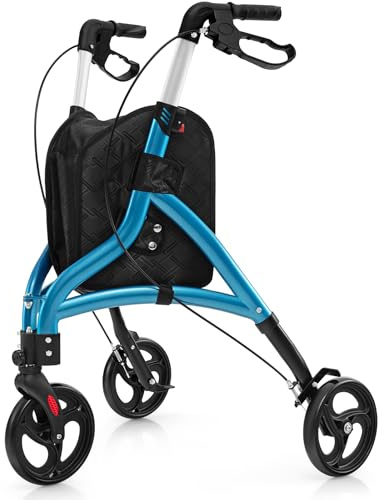 RELAX4LIFE Deambulatore Pieghevole per Anziani, Deambulatore Compatto e Leggero in Alluminio, Portata 136 kg, Altezza Regolabile in 6 Livelli, Rollator per Anziani (Blu)