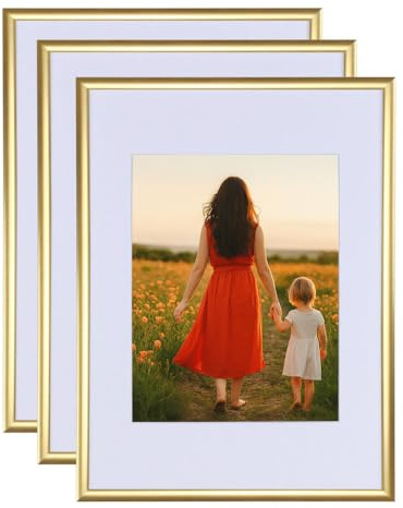 IDEAL TREND 3er 5er Set New Lifestyle Kunststoff Bilderrahmen mit Passepartout & Kunststoffglas Collage Wanddeko: Farbe: 3er Pack Gold | Format: 40x50