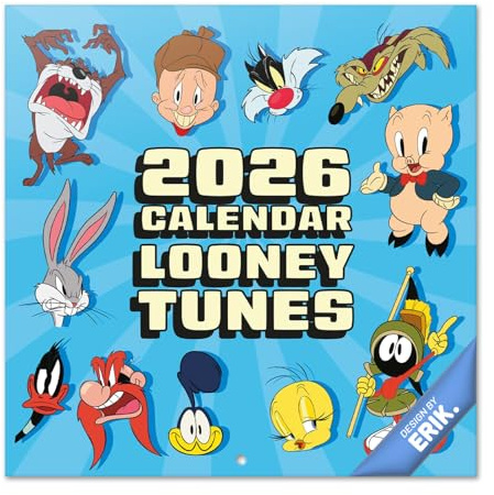 Grupo Erik - Calendrier 2026 Mural Looney Tunes - Calendrier Mural 2026 Mensuel │ Idee Cadeau : Calendriers Muraux │ De Janvier à Décembre : Espace pour notes et Illustrations décoratives (30x60 cm)