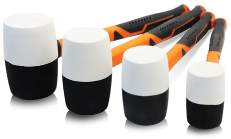 TOOLUTION 4-tlg Gummihammer Set kratzfest Glasfasergriff für Boden | Weiche Gummiköpfe kratzfrei, stabiler Glasfasergriff. Perfekt für Bodenverlegung, Tischlerarbeiten und Handwerk