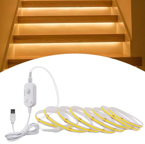 GAOUTO LED Band mit Bewegungsmelder, 5M USB LED Strip Bewegungsmelder, 3 Einstellbare Beleuchtungsmodi, Timing-Funktion, LED Band Sensor für Treppen, Schlafzimme, Schrank, 6000K, (Warmes Licht)