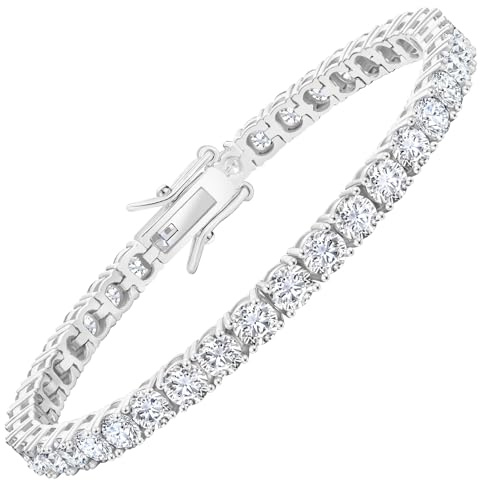 KRKC Tennisarmband für Damen in Silber, Mit funkelnden 5A Zirkonia-Steinen, Wahlweise 4 mm Breite & 16,5 cm Länge, Geschenk für Weihnachten & Valentinstag für Sie, Frauen, Alltag & Business