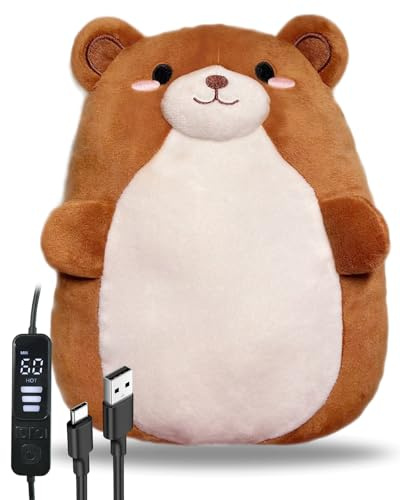 Kivdes Bear USB Electric Heating Pad for Period Cramps & Pain Relief, Cute Plush USB Electric Heat Pad for Back Neck Shoulder,Menstrual Pain,Soft Stuffed Animal Gift for Women Teens Girl