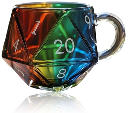 LUMIREX Polyhedral Dice Glass Coffee Cup, Colored Dice Design Cute Mug with Handle, Exquisite and Unique Mug for Game Enthusiasts, 350 ml Teacup for Cold and Hot Drinks