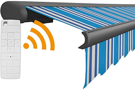 Arilco Elektrische Vollkassettenmarkise Kassettenmarkise Gelenkarmmarkise Markise Sonnenmarkise Sonnenschutz in vielen Farben und Größen wählbar in der Kassettenfarbe Anthrazit (4x3m Himmel)