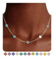 ZOERAY Geburtsstein Kette Gold Damen Halskette Wasserfest 18K Vergoldete | Verstellbare Goldkette mit Kleeblatt,Personalisierte Anhänger Goldene Ketten,Goldschmuck,Geburtstag Geschenke Frauen Mädchen