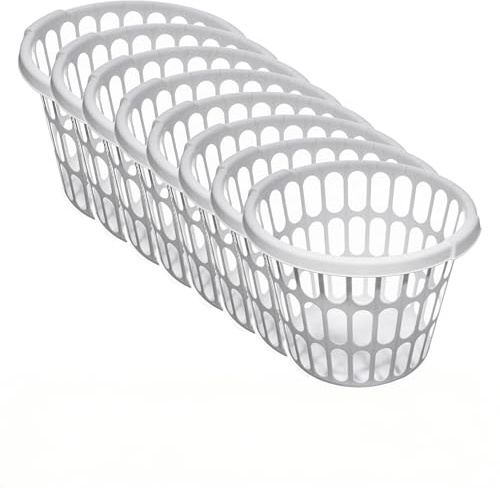 (8 pack) Round Laundry Basket, 1-Bushel White Lightweight Clothes Hamper, with Integrated Handles for Easy Portability, Storage Bins for Bedroom, Dorm, College, Adult