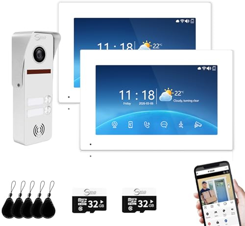 Kabelgebundene Video-Türklingel-Gegensprechanlage für 2-Familienwohnungen und Villen, 2 Einheiten mit 7-Zoll-Monitoren, Überwachung im Innen- und Außenbereich, Entsperren, App-Anrufalarme und 2