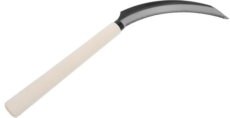 Hoz Dentada con Mango de Madera de Acero al Carbono para Césped | Corte de Hierba y Cosecha, Forma de Media Luna, Uso en Jardinería Pequeña y Labores Agrícolas de Precisión