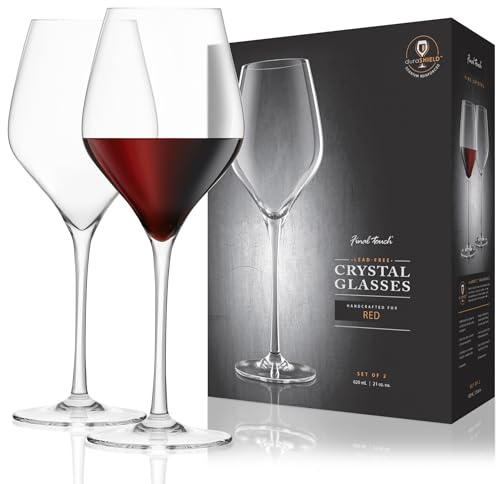 Final Touch 100% Lead-free Crystal Red Wine Glasses Rotweingläser Kristallglas Hergestellt mit DuraSHIELD Titanium verstärkt für erhöhte Haltbarkeit Tall 26 cm 620ml - Packung mit 2 Stück