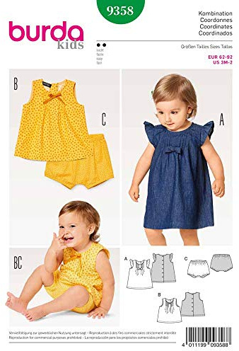 burda Schnittmuster Kleid und Hängerchen und Bluse und Höschen und Fältchen und rückw. Knopfverschuss 9358