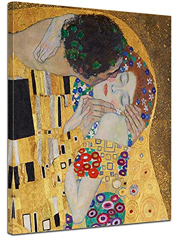 Bilderdepot24 Bild auf Leinwand | Gustav Klimt - Der Kuss in 30x40 cm als Wandbild | Wand-deko Dekoration Wohnung alte Meister | NEU-180206-30x40-dk