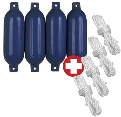 Compass 4-er Set Fender Bootsfender mit 4 Fenderleinen blau, Größe M (50 cm Länge, 15 cm Durchmesser)