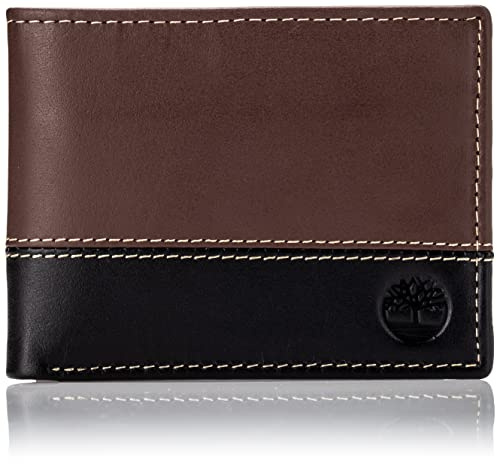 Timberland Men's Leather Passcase Bifold Wallet Hybrid, Brown/Black, One Size