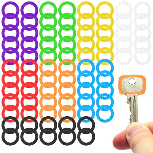 ISUSSER 80pcs Key Caps Tags, Plastic Key Identifier Rings, Key ID Rings, Upgraded Material Strong Toughness in 8 Colors
