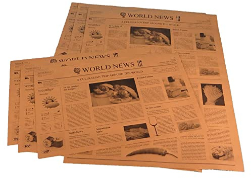 1000 Blatt Bio Burger Einschlagpapier 25x38cm Hamburgerpapier Sandwichpapier Frischhaltepapier Pergamentersatz braun fettdicht Motiv Zeitung/mit Zeitungsdruck