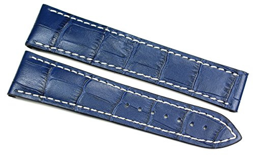 RIOS 1931 22mm /18 für Omega Faltschließe Leder Deutsch Handarbeit Uhrenarmband Krokoprägung blau