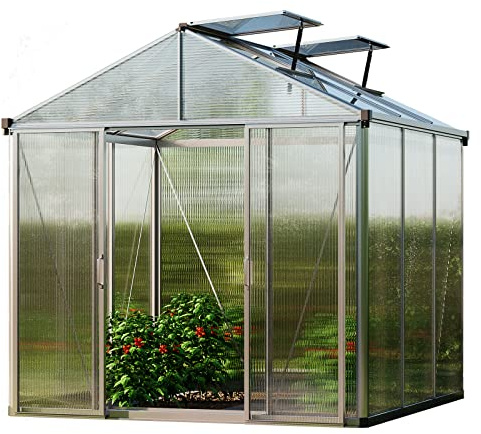 GFP Gewächshaus Titan 21 aus Alu 222x222 cm, Starke 10 mm Doppelstegplatten formstabil und witterungsbeständig