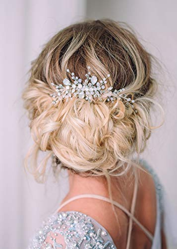 Kercisbeauty Haarkamm mit blauem Opal, für Bräute, Hochzeit, Brautschmuck, Kopfschmuck, seitliches Stirnband, für Frauen und Mädchen, für Abschlussbälle, Partys, Kristallschmuck (Silber)