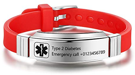 Personalizzata Avviso medico Braccialetto per Donne,Silicone Gruppo musicale Emergenza Avviso medico Uomini Braccialetti,ID ufficiale polsino con Avviso medico Badge,su misura inciso Testo