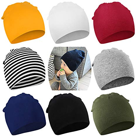 DRESHOW 8 Stücke Unisex Hut Junge Mütze Frühling Mützchen Kleinkind Wendemütze Jersey Slouch Beanie Bekleidung Infant Kindergarten