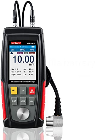 Wintact Enregistreur de données de compteur d'épaisseur à ultrasons numérique haute résolution de 0,001 pouce pour plaque de cuivre en métal en aluminium en acier, ultrasonique portable