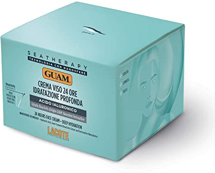 Guam, Seatherapy 24 timmars fuktkräm med hyaluronsyra, djup ansiktskräm för fastare, fräsch och strålande hud, tillverkad i Italien, 50 ml förpackning