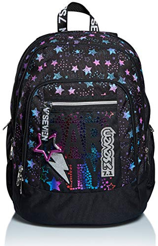Seven Zaino Advanced - DANCE PARTY, Nero, Doppio Scomparto, Tasche multifunzione, Tasca porta pc, Per bambini e ragazzi, Scuola e tempo libero