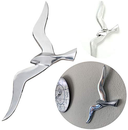 LS-LebenStil Wand-Deko Möwe - 34cm Silber Alu - Maritim Wand-Objekt - Wandhänger Deko-Figur Wand-Kunst Hänge-Dekoration Vogel Wohnzimmer Schlafzimmer Badezimmer Flur Wohn-Dekoration zum Aufhängen